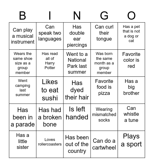 Find Someone in Your Group Who... Bingo Card