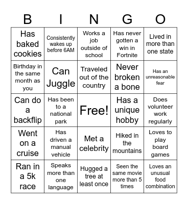 Science Class Bingo Card
