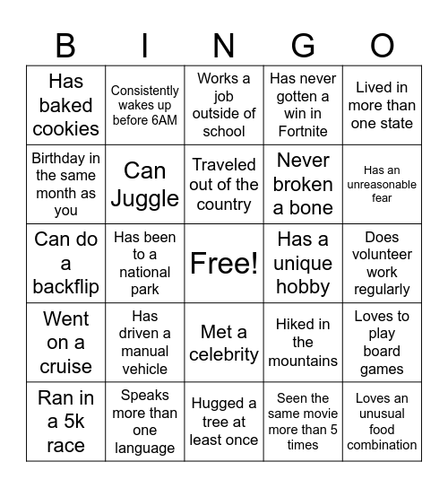 Science Class Bingo Card