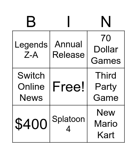 Untitled Bingo Card