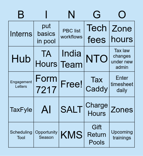 2025 Tax Season Kickoff Bingo Card