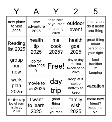 New Year Bingo Card