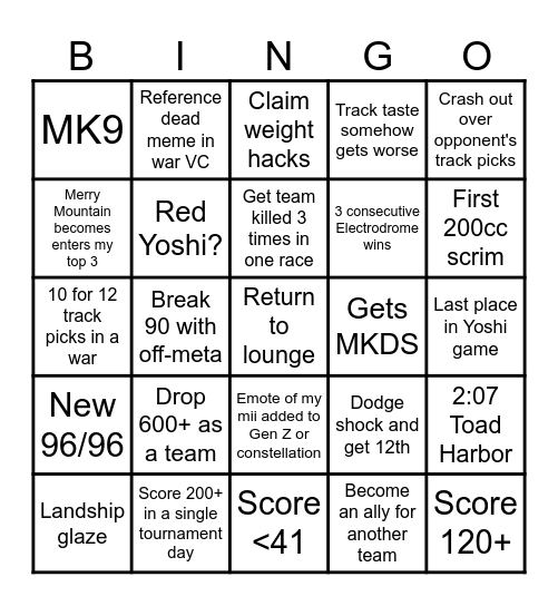Mario Kart Bingo 2025 Bingo Card