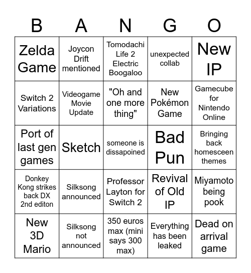 2nd of April Bingo Card