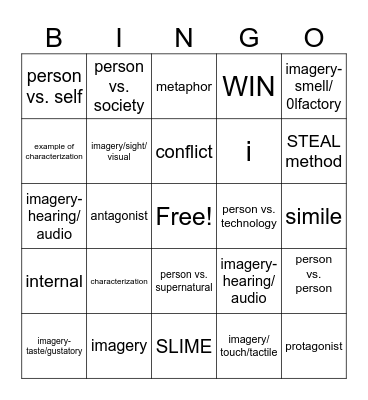 Literary Devices Bingo Card