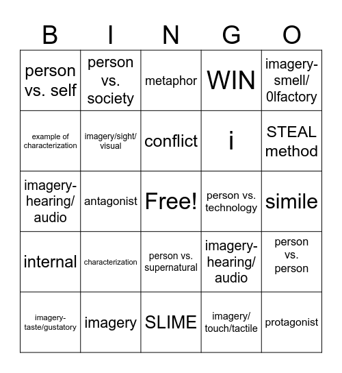 Literary Devices Bingo Card