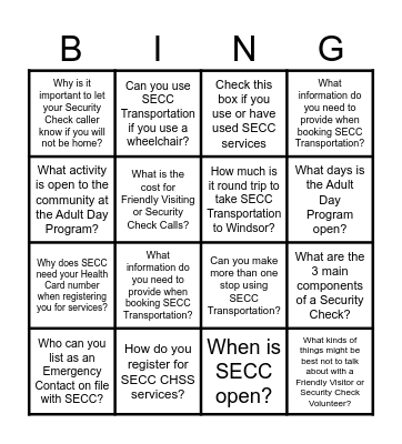 SECC Bingo Card
