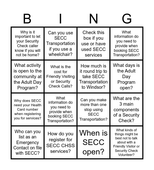 SECC Bingo Card