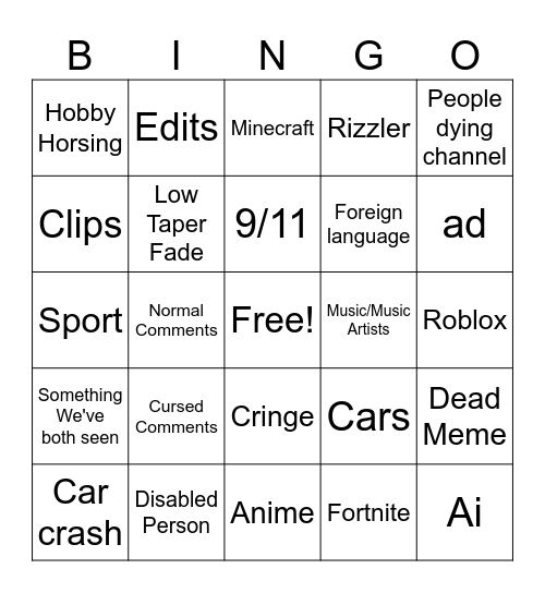 IG Reels Bingo Card