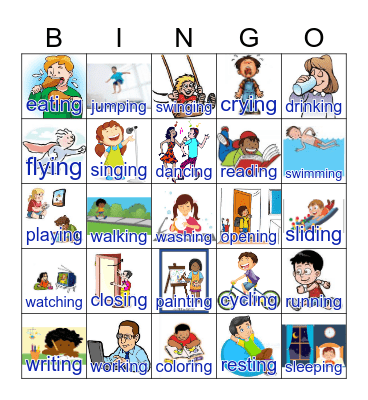 Present continuous Verbs Bingo Card