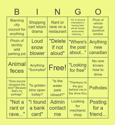 Rant & Rave Bingo Card