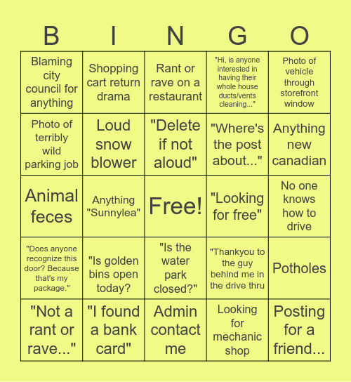Rant & Rave Bingo Card