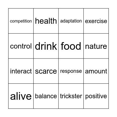 Vocabulary Bingo Card
