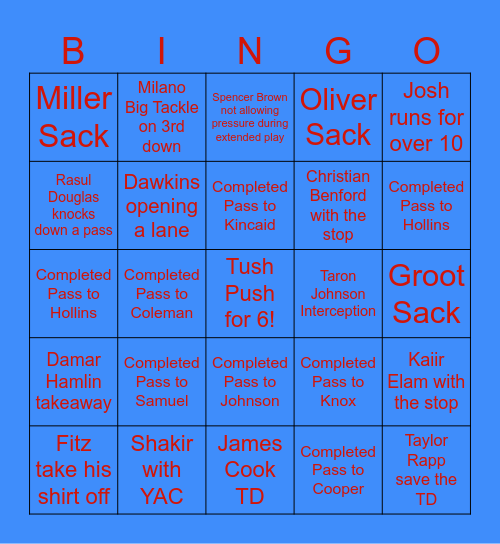 Bill Playoff Bingo Card