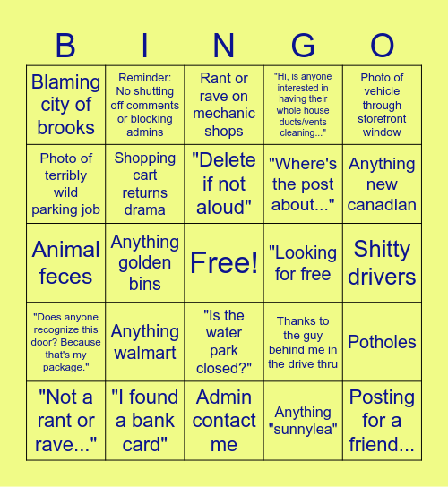 Rant & Rave Bingo Card