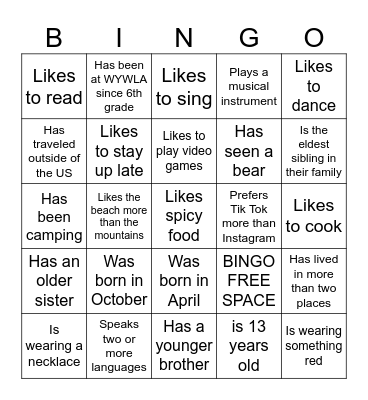 GLC Bingo Card