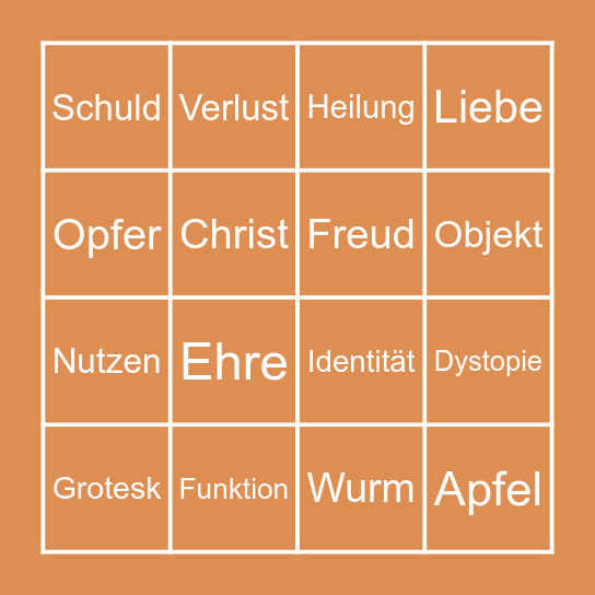 BINGO - Franz Kafkas "Die Verwandlung" Bingo Card