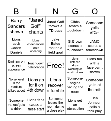 Detroit Lions Playoff! Bingo Card