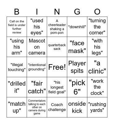 Football Calls & Visuals Bingo Card