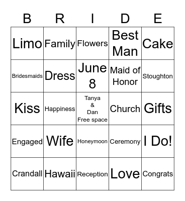 Wedding Shower Fun! Bingo Card