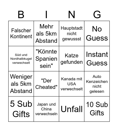 Geo Bingo Card