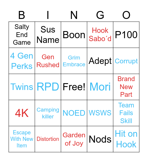 Dead by Daylight Bingo Card