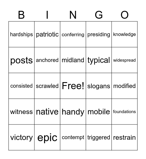 Module 4 Week 1 Vocab Review Bingo Card