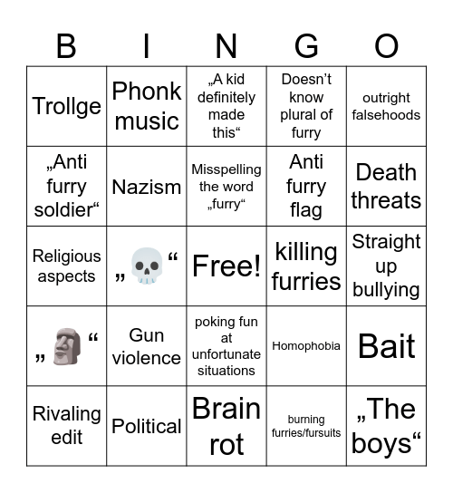 Antifurry bingo Card