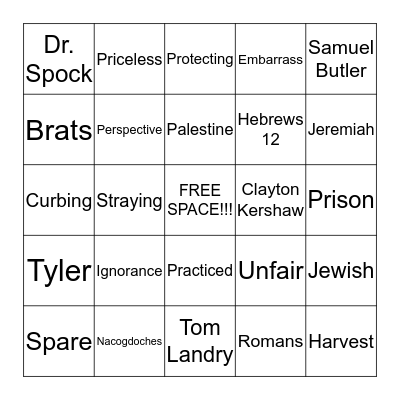 Sermon Bingo 9/18/16 Bingo Card