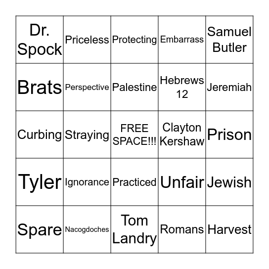 Sermon Bingo 9/18/16 Bingo Card