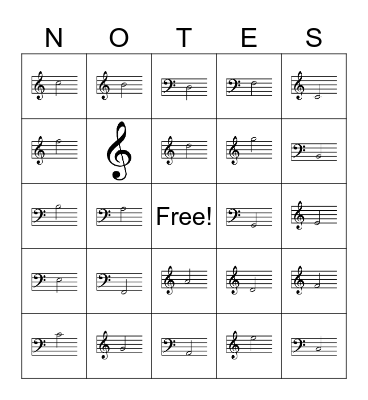 Note Identification Bingo Card