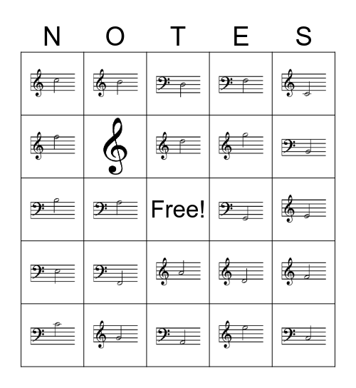 Note Identification Bingo Card