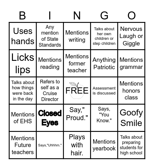 Reeves Golden Apple Bingo Card