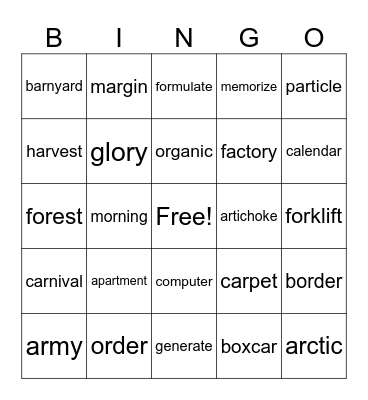 Friday Bingo Card