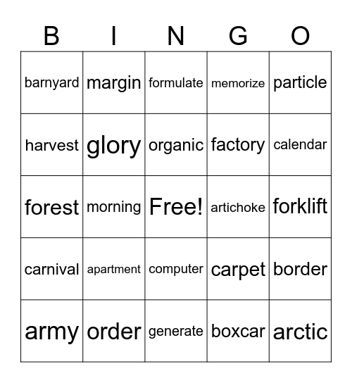 Friday Bingo Card