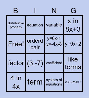 Mission 4 Vocab Bingo Card