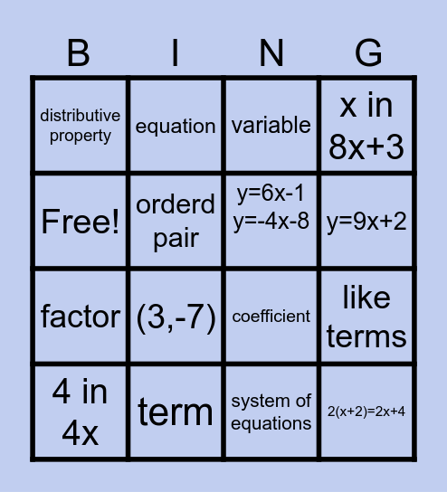 Mission 4 Vocab Bingo Card