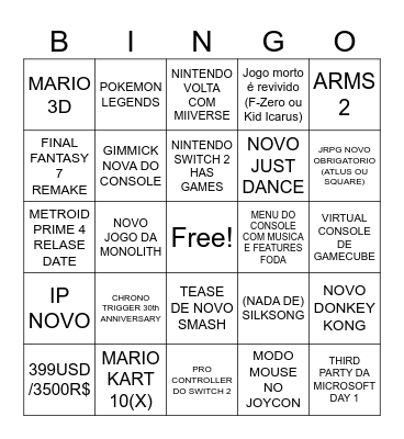 SWITCH 2 DIRECT Bingo Card