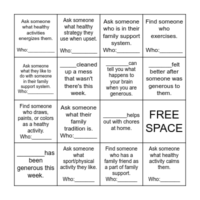 Sources of Strength Bingo Card