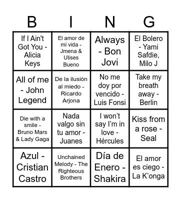 Bingo Musical - Edición San Valentín Bingo Card