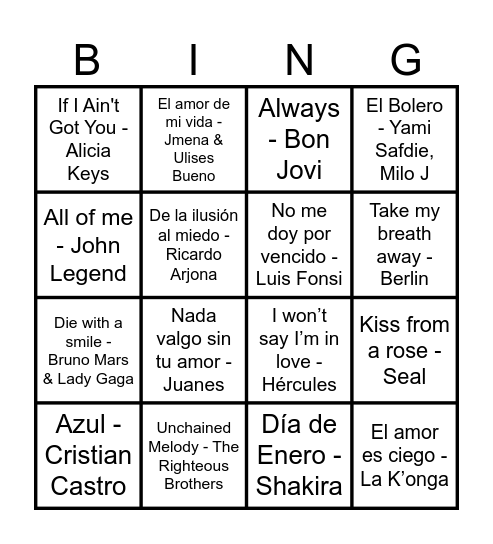 Bingo Musical - Edición San Valentín Bingo Card