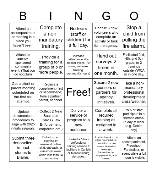 YWCACCC Bingo January to March Bingo Card