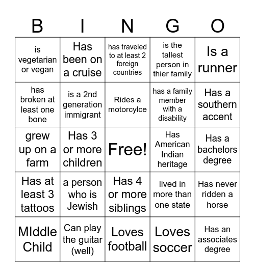 DIVERSITY BINGO Card