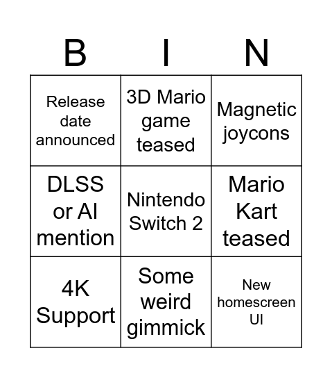 Untitled Bingo Card