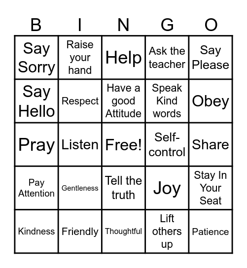 Classroom Character Bingo Card