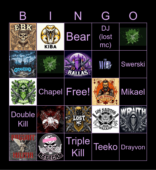 Vee's Melee Hitlist for Turfs Bingo Card