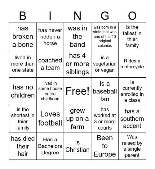 DIVERSITY BINGO Card