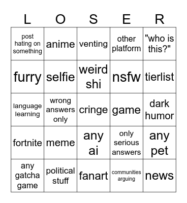 reddit bingo Card