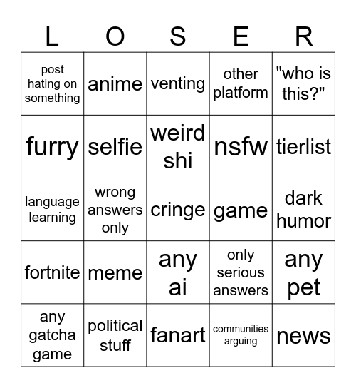 reddit bingo Card