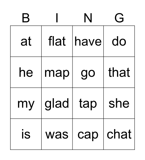 Kindergarten Words Bingo Card